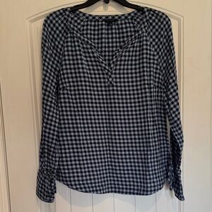 Talbots Navy Gingham Blouse